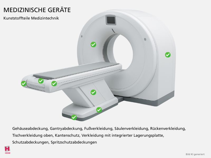 KI-generierte Illustration eines medizinischen Gerätes mit Kunststoffteilen die für die Medizintechnik hergestellt werden können