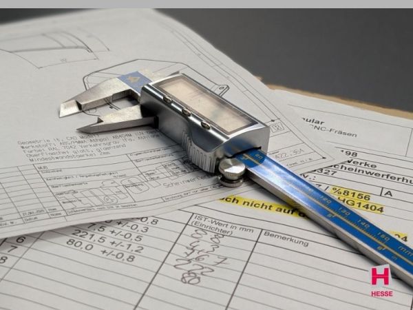 Prüfprotokoll und Messschieber